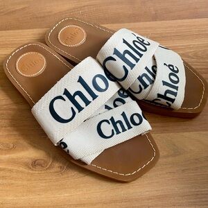 CHLOE woody flat logo slide on mule sandals white size 36